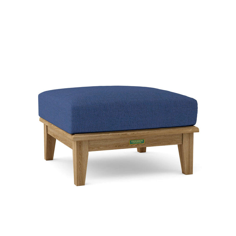 Teak Ottoman with Navy Sunbrella Cushion 
