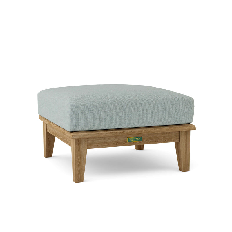 Teak Ottoman with Sunbrella Cast Mist Cushion 