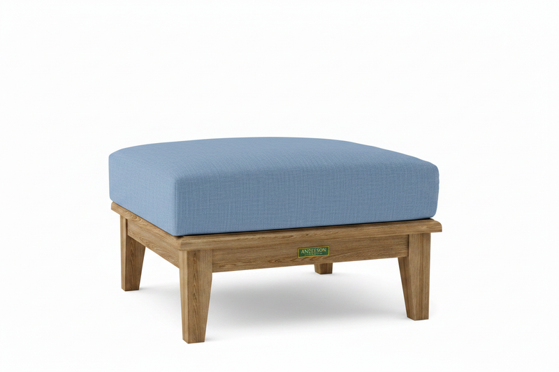 Teak Ottoman with Sunbrella Cast Ocean Cushion 