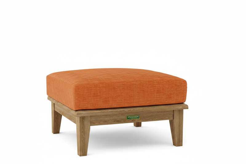 Teak Ottoman with Sunbrella Dupione Papaya Cushion 