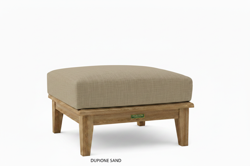 Teak Ottoman with Sunbrella Dupione Sand Cushion 