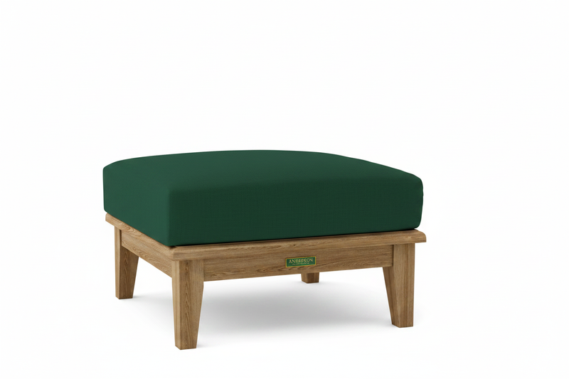 Teak Ottoman with Sunbrella Forest Green Cushion 