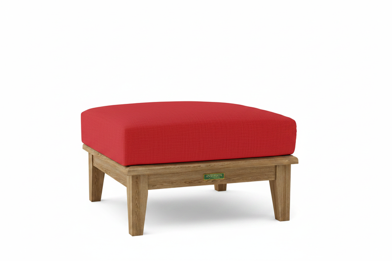 Teak Ottoman with Sunbrella Jockey Red Cushion 