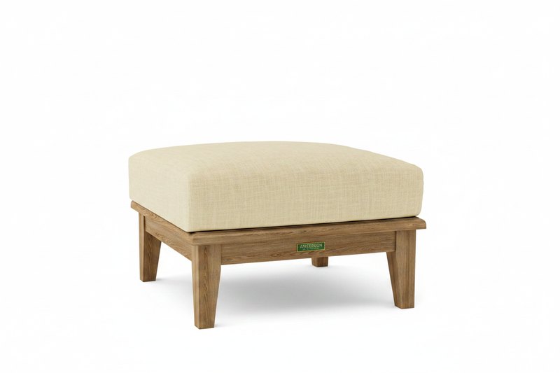 Teak Ottoman with Sunbrella Linen Canvas Cushion 