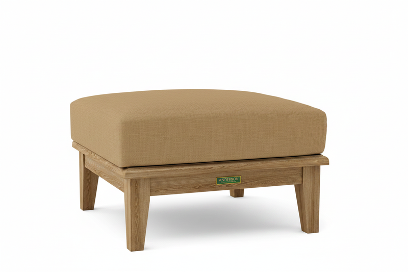 Teak Ottoman with Sunbrella Linen Sesame Cushion 