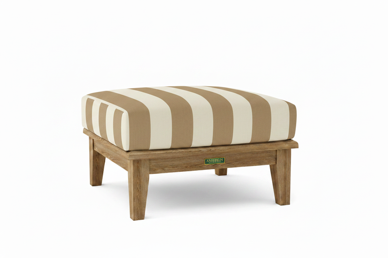 Teak Ottoman with Sunbrella Maxim Heather Beige Cushion