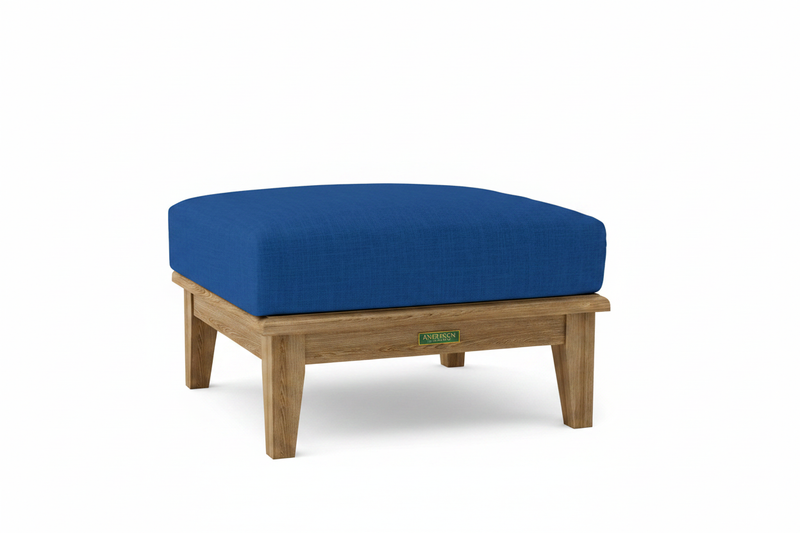 Teak Ottoman with Sunbrella Pacific Blue Ottoman