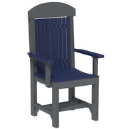 A single outdoor Adirondack-style chair with a dark gray frame and navy blue slatted back and seat, shown on a plain white background.
