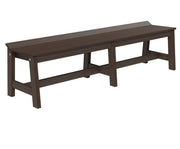 A dark brown bench with a slanted backrest, shown from a three-quarters angle on a plain white background.