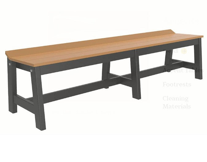 A long rectangular bench with a light brown wood-grain top and a dark gray metal frame, shown on a plain white background.