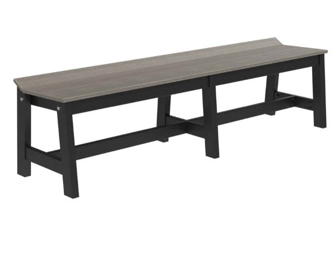 A long rectangular bench with a dark charcoal gray wood-grain top and a black frame, shown on a plain white background.