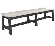 A long outdoor bench with a light gray weathered wood-look seat and a dark charcoal gray frame, shown on a plain white background.