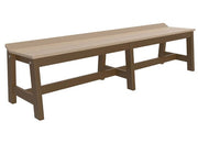 A long bench with a light natural wood seat and a darker brown frame, shown on a plain white background.