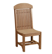 A single dining chair with a tall slatted backrest, curved top rail, and slatted seat, shown on a plain white background.