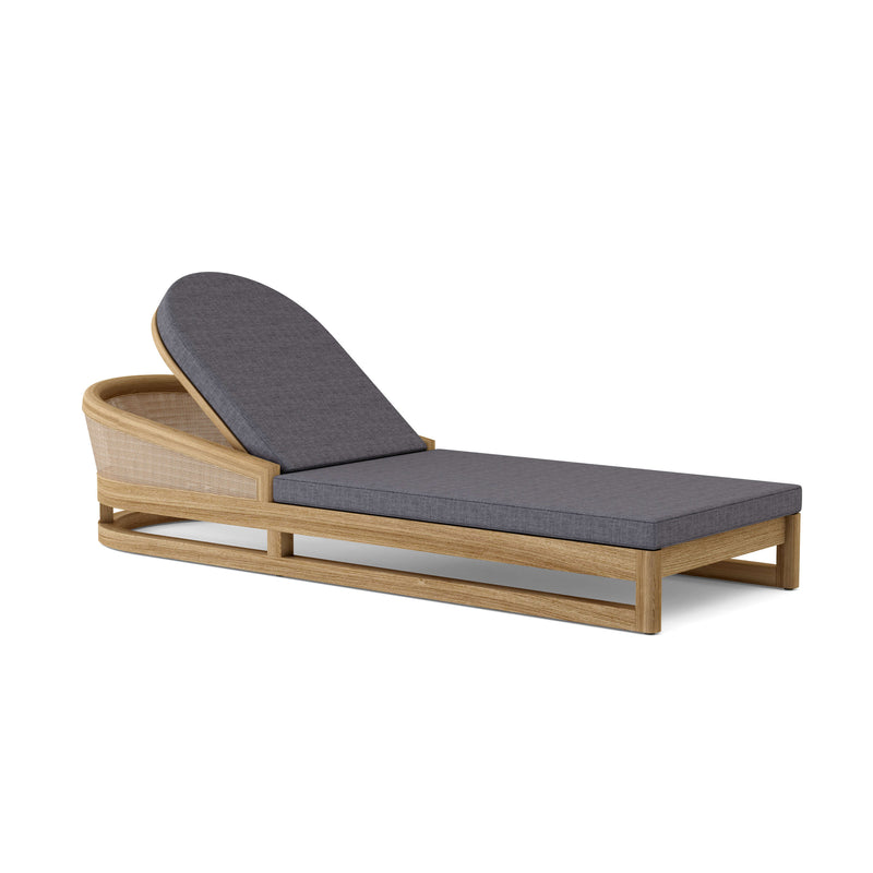 Catania teak lounge chair with cast charcoal cushions on a white background. 