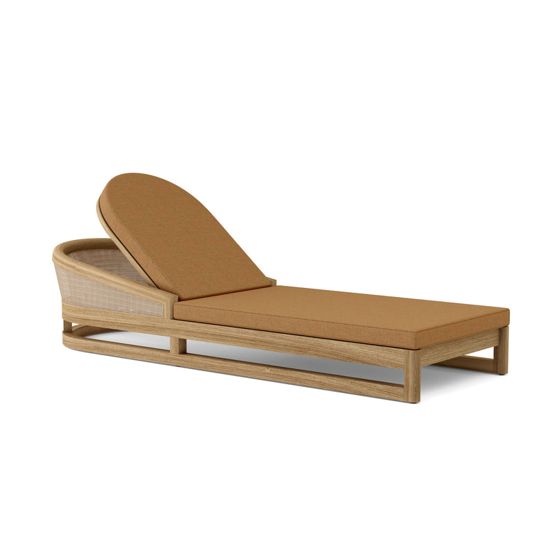 Catania teak lounge chair with teak cushions on a white background.  