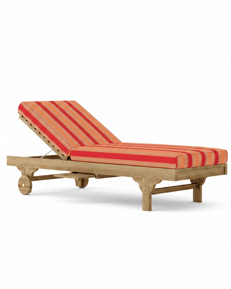 Capri teak loungers with Bravada Salsa cushion on a white background.  