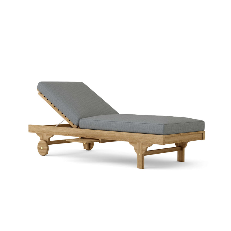 Capri teak lounger with cast slate cushion on a white background.