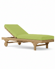 Capri teak lounger with macaw cushion on white background.