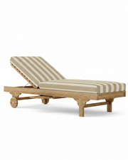 Capri teak lounger with maxim heather beige cushion on a white background.  