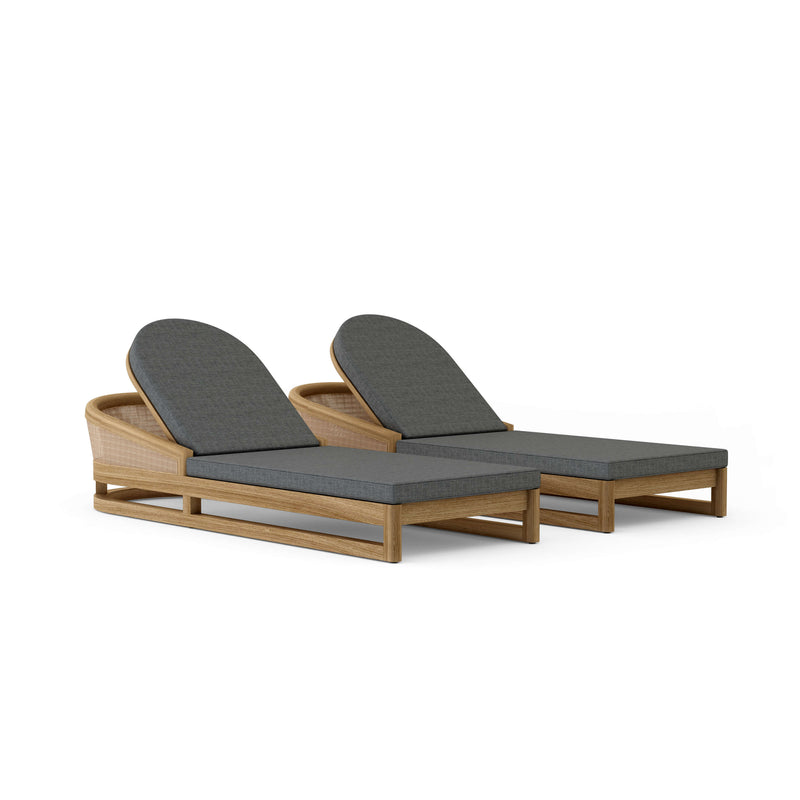 Catania 2 piece sun lounger set with cast charcoal cushions on a white background.