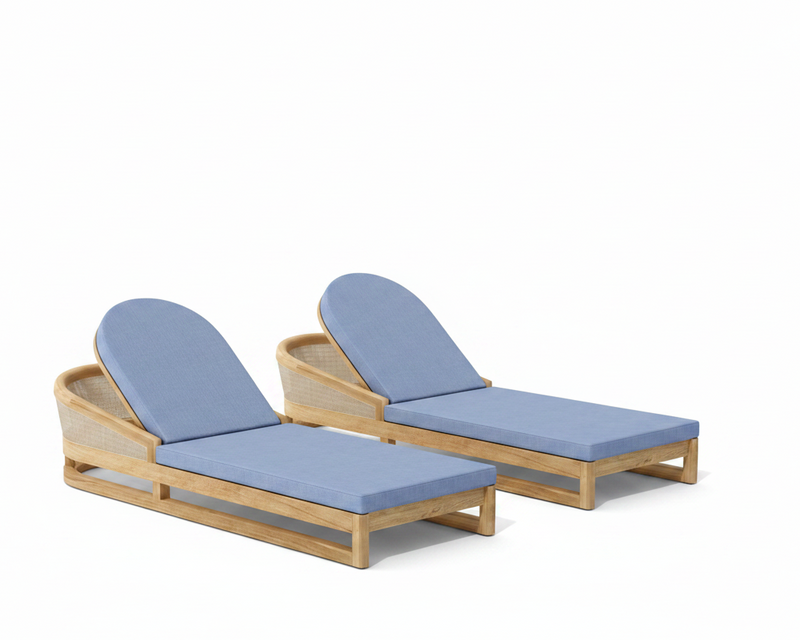 Catania 2 piece sun lounger set with cast ocean cushions on a white background.