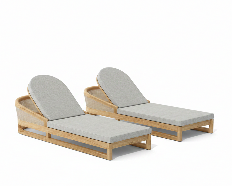 Catania 2 piece sun lounger set with cast silver cushions on a white background.  