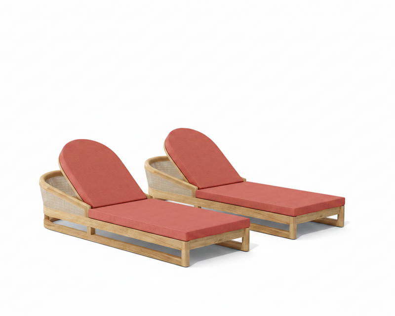 Catania 2 piece sun lounger set with henna cushions on a white background.  