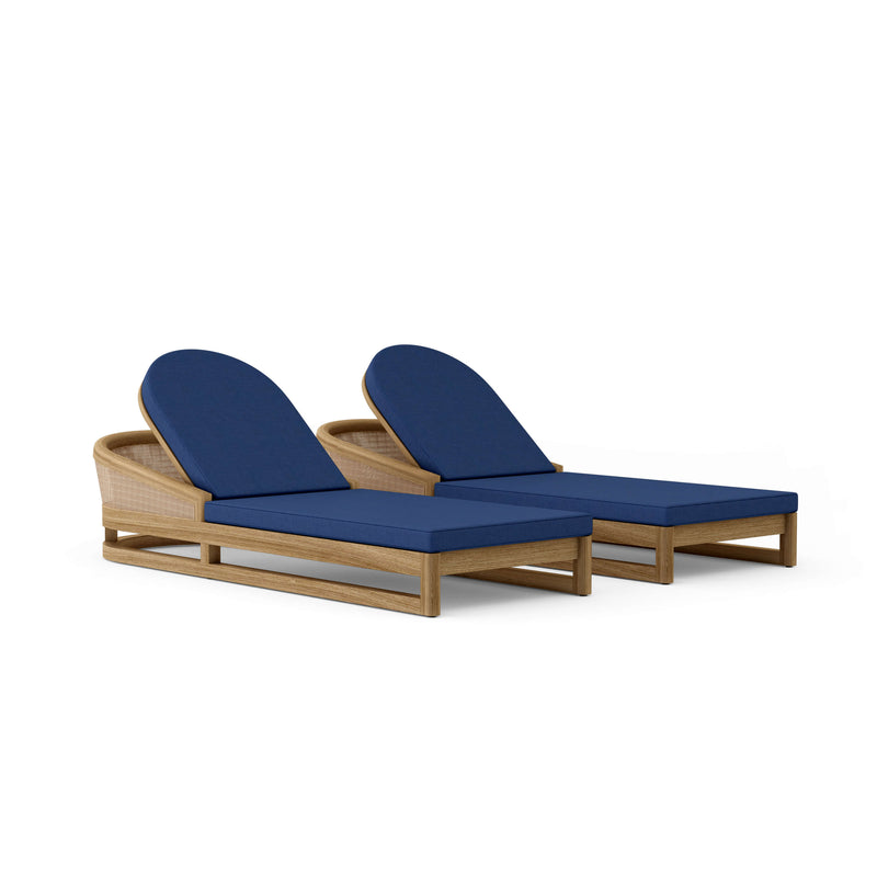 Catania 2 piece sun lounger set with navy cushions on a white background.  