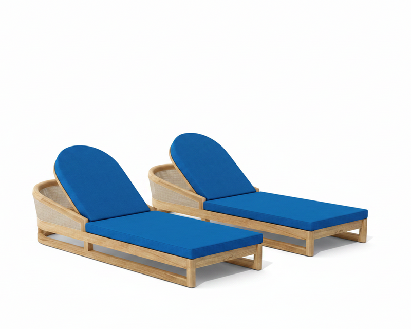 Catania 2 piece sun lounger set with pacific blue cushions on a white background.  