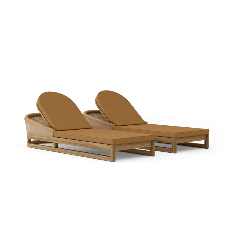Catania 2 piece sun lounger set with teak cushions on a white background.  