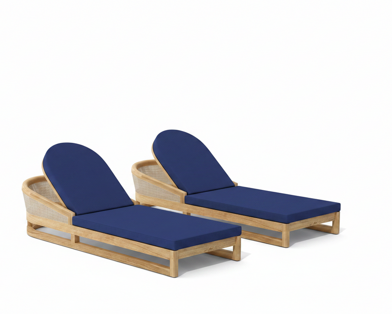 Catania 2 piece sun lounger set with true blue cushions on a white background.  