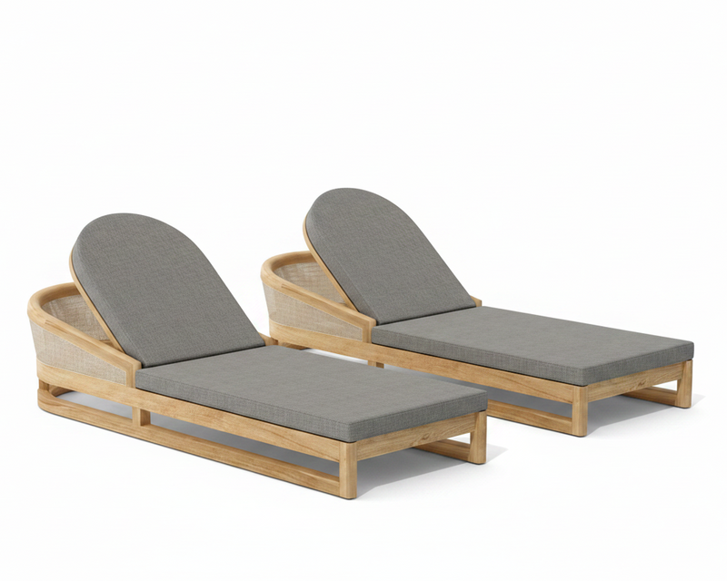 Catania 2 piece sun lounger set with bliss smoke cushions on a white background.  