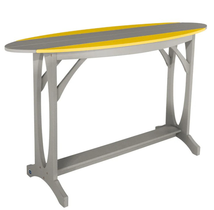 Table with a yellow top and gray base on a white background