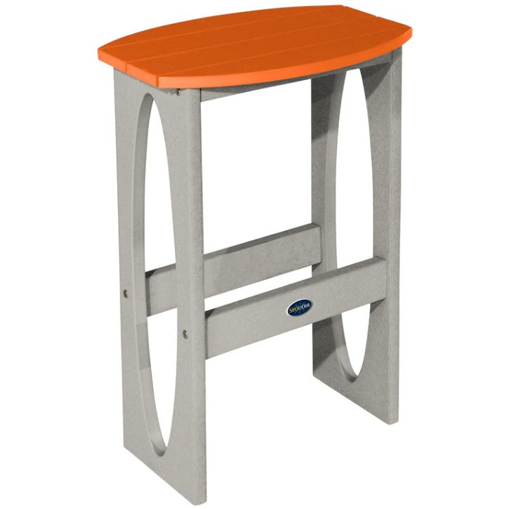 Bar stool with orange seat and gray frame on a white background