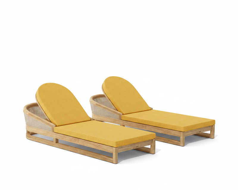 Catania 2 piece sun lounger set with buttercup cushions on a white background.  