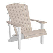 Adirondack chair with beige slats and white frame on a white background