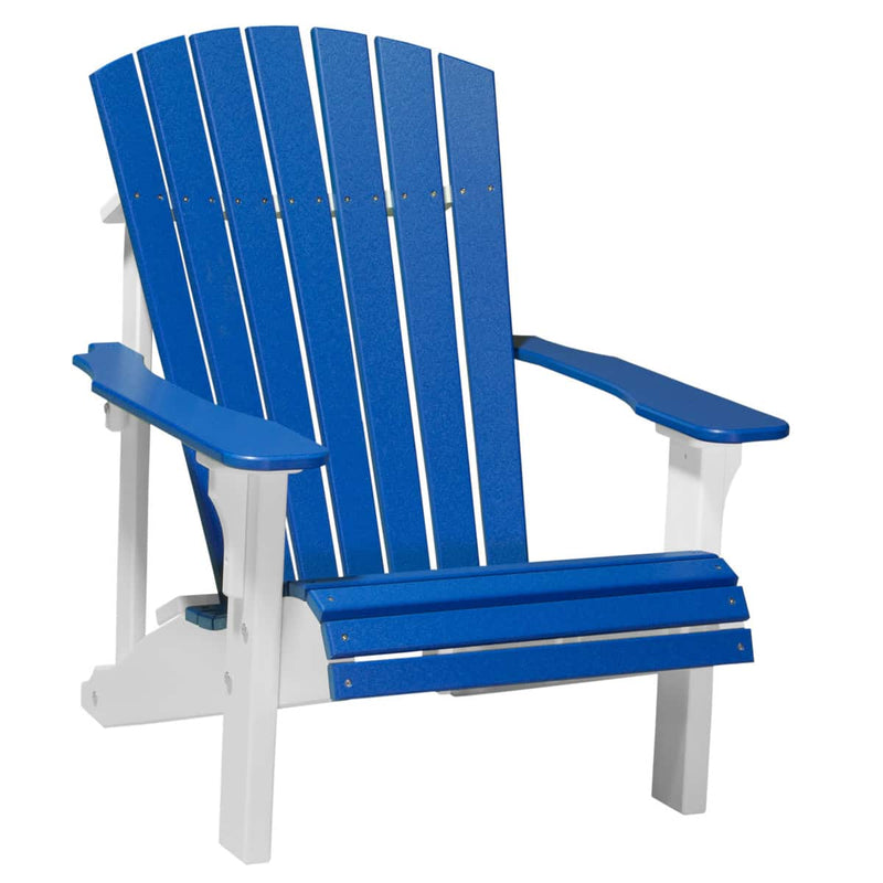 Blue and white Adirondack chair on a white background