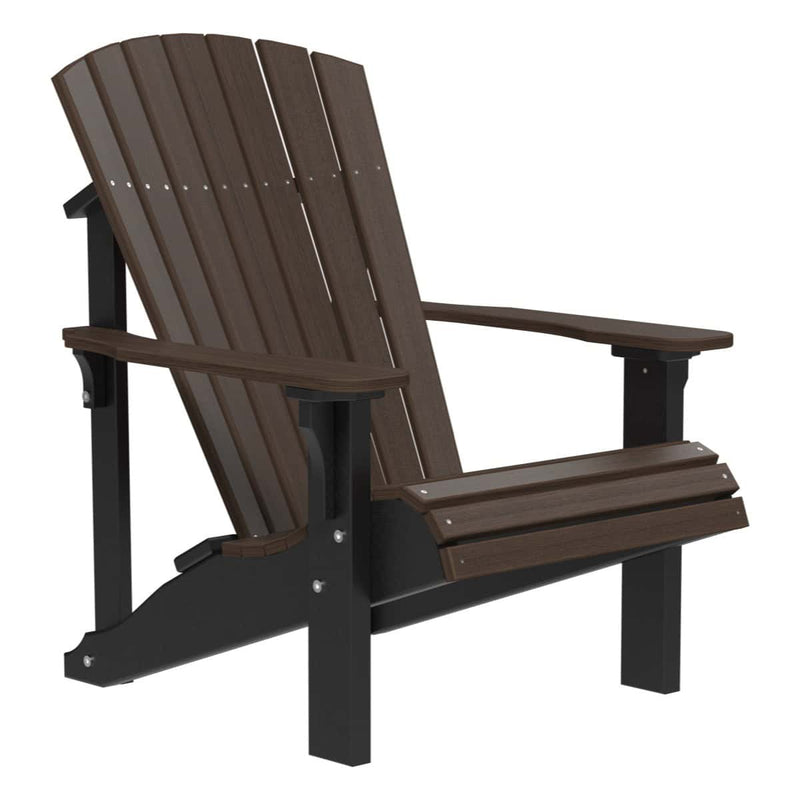 Brown and black Adirondack chair on a white background
