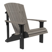 Adirondack chair with gray slats and black frame on a white background