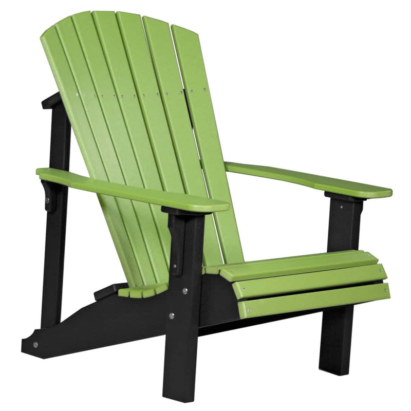 Green and black Adirondack chair on a white background