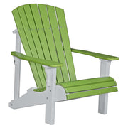Green and white Adirondack chair on a white background