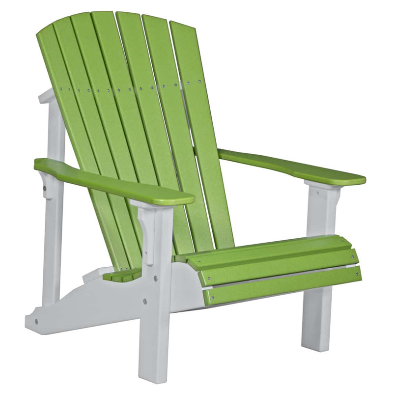 Green and white Adirondack chair on a white background