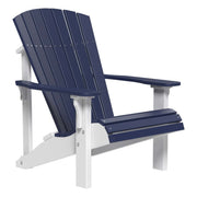 Blue and white Adirondack chair on a white background