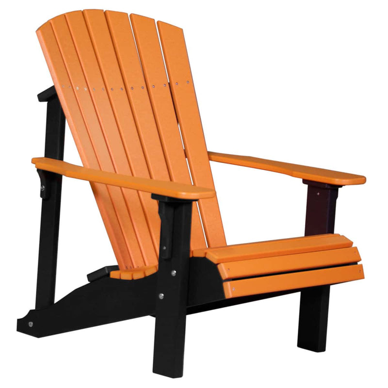 Orange and black Adirondack chair on a white background