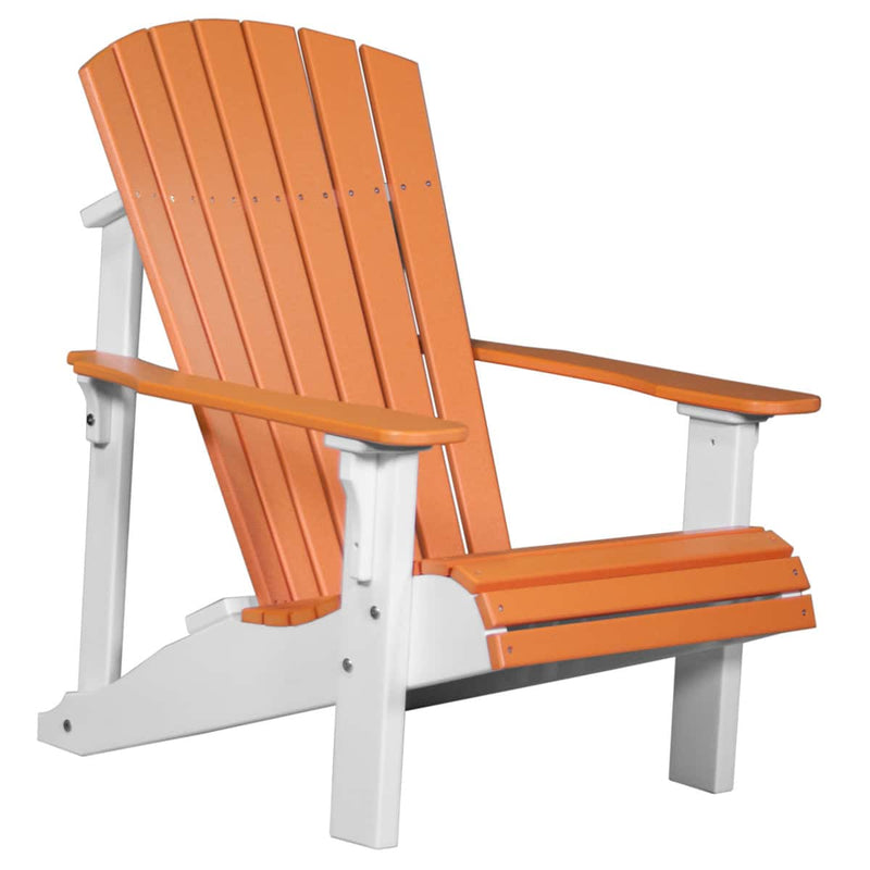 Orange and white Adirondack chair on a white background