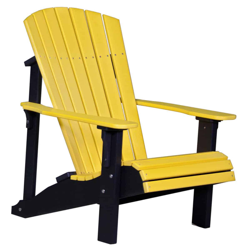 Yellow and black Adirondack chair on a white background