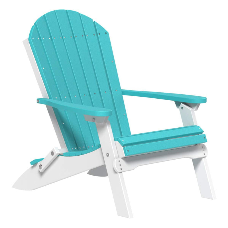 Turquoise and white Adirondack chair on a white background