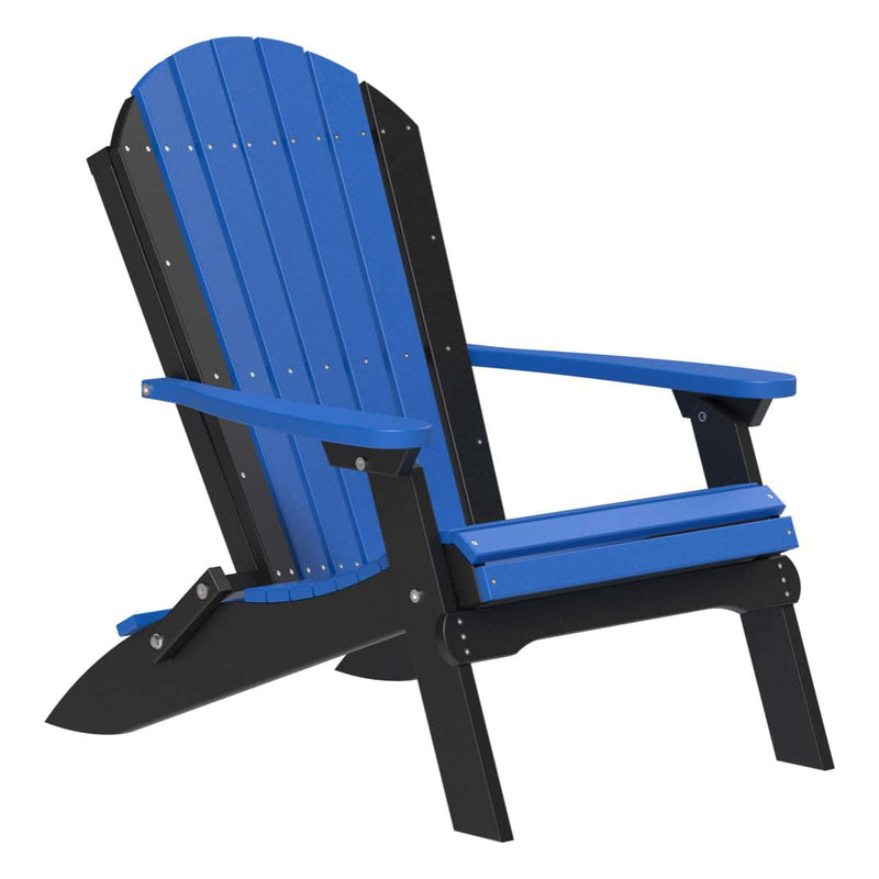 Blue and black Adirondack chair on a white background