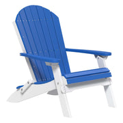 Blue and white Adirondack chair on a white background